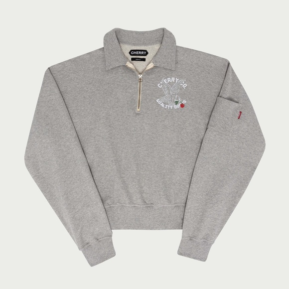 Cherry LA Sweaters - BRAND NEW Cherry LA Midweight Quarter Zip Polo Pullover (Heather Grey)